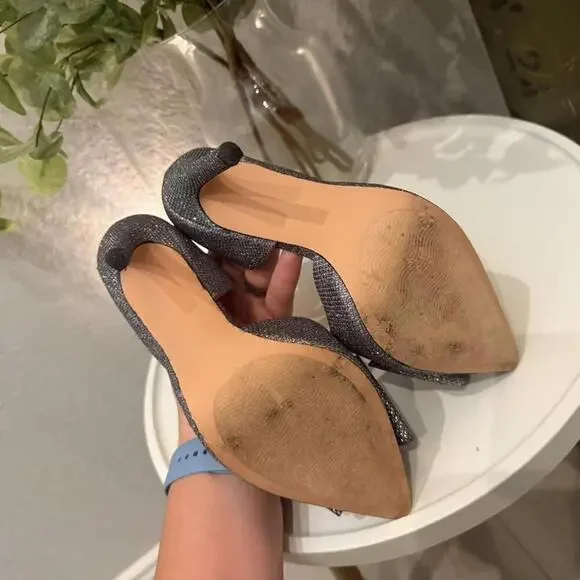 Betsey Johnson Prince D'Orsay Glitter Bow Stiletto Silver Women's 6 Excellent - Picture 4 of 6